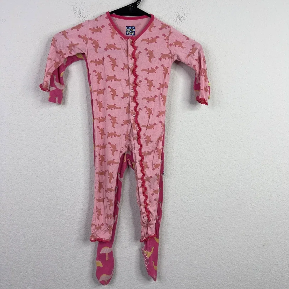 Kickee Pants 2PC Pajama Bundle 18-24M Bamboo Pink Dog Flamingo Sleeper Whimsical